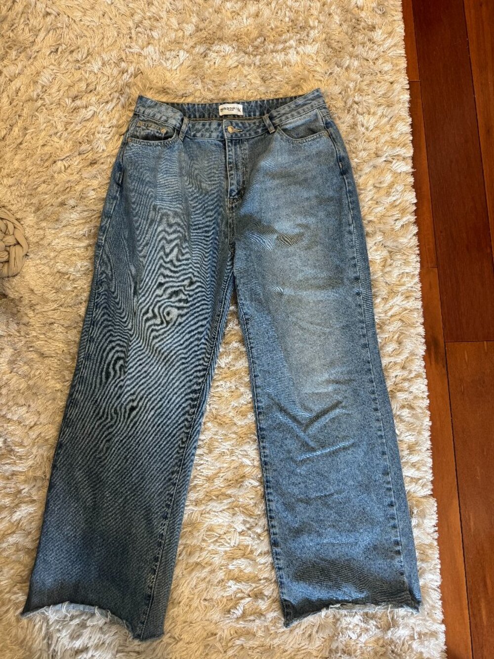 Distressed Wide leg blue denim jeans